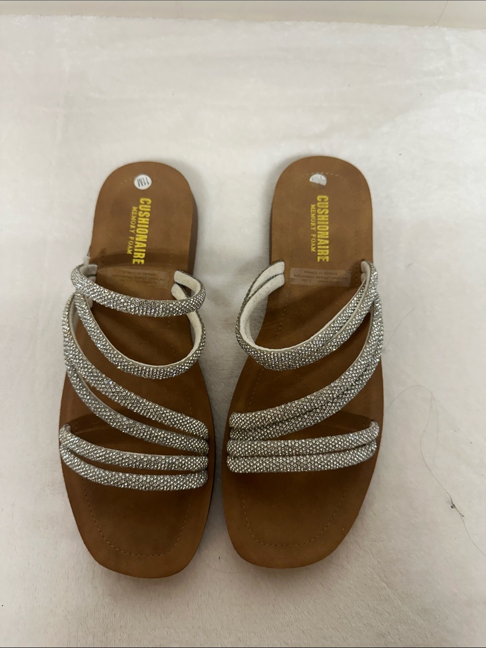 Cushionaire Silver Rhinestone Multi-Strap Slide Sandals - Women